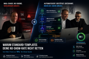 Kennst du das? Unser Setter investiert 20 Minuten am Telefon, um einen qualifizierten Lead zu überzeugen. Unser Closer blockt sich 45 Minuten im Kalender, bereitet die Software-Demo individuell vor – und dann sitzt er alleine im Zoom-Call.