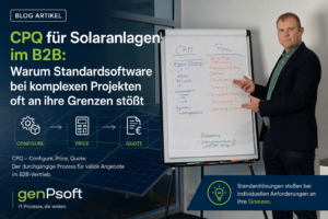 Bei Solaranlagen, insbesondere im B2B-Geschäft mit größeren Dach- oder Freiflächenanlagen, wird es interessant: Hier reicht die klassische CPQ-Logik allein oft nicht aus. Der Grund liegt weniger an der Software als an den Rahmenbedingungen der Branche.