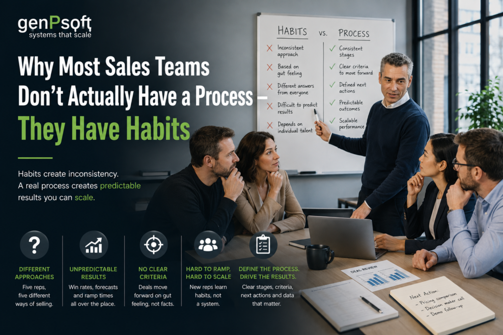 If the answers vary significantly from rep to rep, or if nobody can answer question three with real confidence, you don't have a broken CRM. You have a set of well-intentioned habits standing in for a process — and that's a much more useful, and more fixable, thing to know.