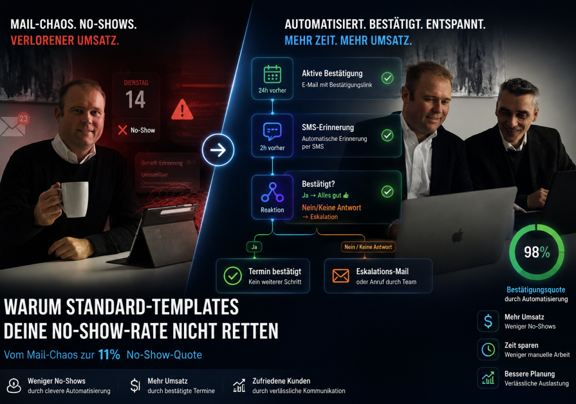 Kennst du das? Unser Setter investiert 20 Minuten am Telefon, um einen qualifizierten Lead zu überzeugen. Unser Closer blockt sich 45 Minuten im Kalender, bereitet die Software-Demo individuell vor – und dann sitzt er alleine im Zoom-Call.